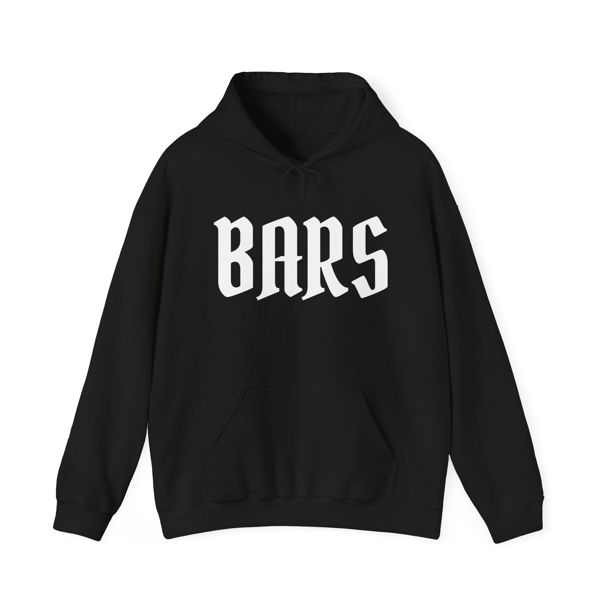 Black hoodie with 'BARS' text on a white background