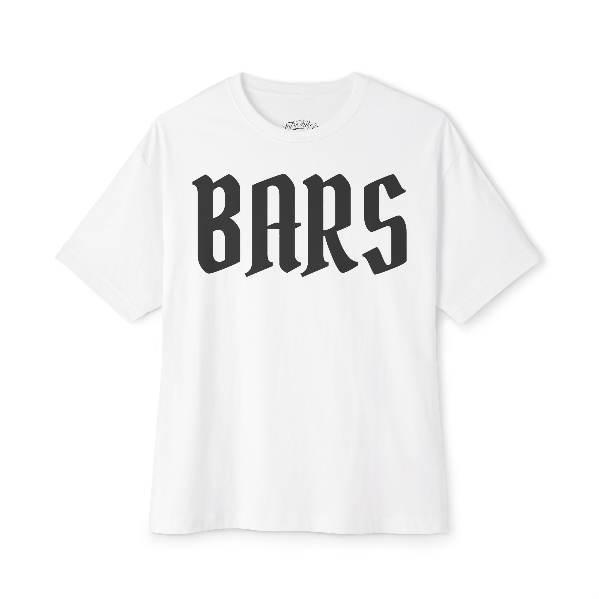 White t-shirt with 'BARS' printed on it against a white background